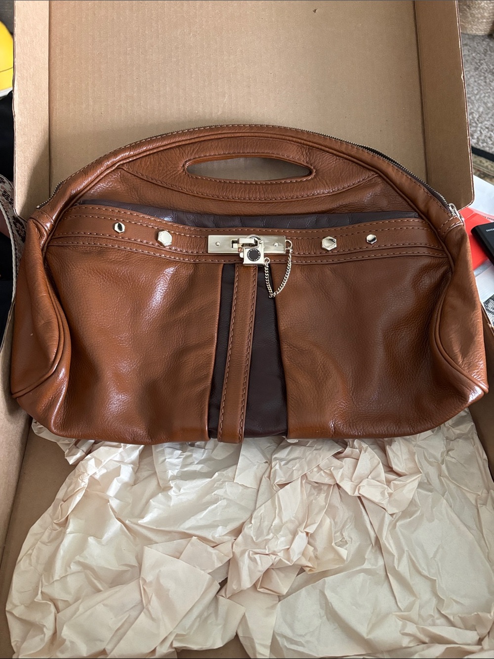 Marc Jacobs Brown Leather Clutch Wristlet with Gold Hardware